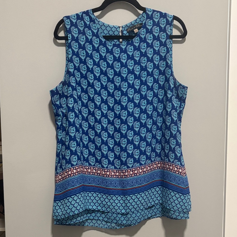 Rose & Olive Blue and White Patterned Blouse